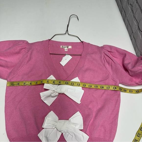 Lalavon Pink Sweater with White Bows size S NWT - Picture 5 of 9